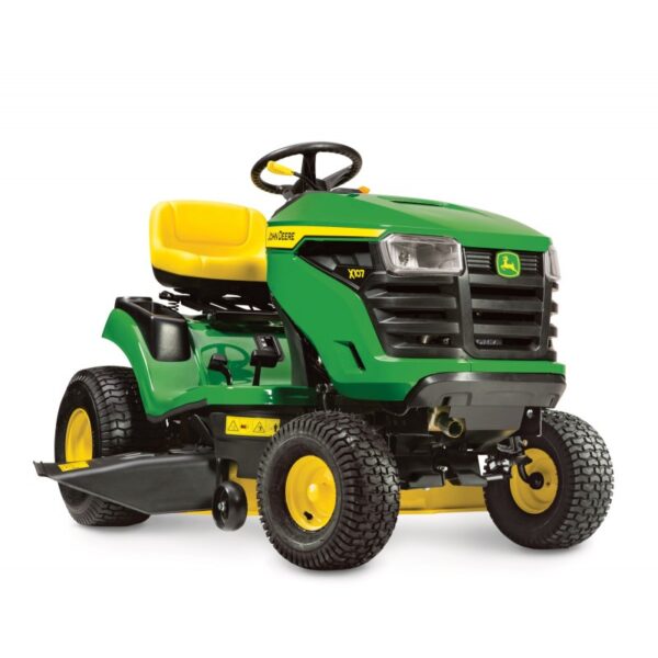 Tondeuse autoportée John Deere X107 avec moteur puissant, idéale pour les pelouses résidentielles de taille moyenne à grande

