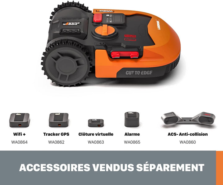 Robot tondeuse WORX Landroid M500 WR165E pour pelouses jusqu’à 500 m², connecté et programmable via application